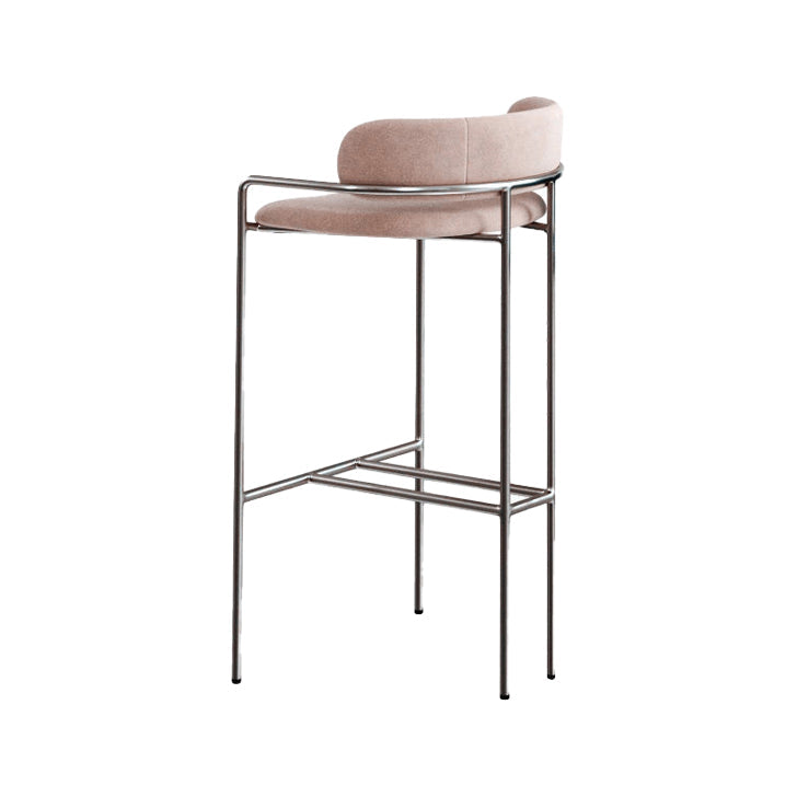 29.53" Glam Bar and Counter Stool Low Back Stool with 4 Metal Legs Silver Pink 1 Piece Clearhalo 'Bar Furniture' 'Bar Stools' 'bar_stools' 'furn' 'furn_bar_stools' 'Furniture' 'furniture_bar_stools' 'Kitchen & Dining Furniture' 4791215