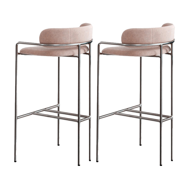 29.53" Glam Bar and Counter Stool Low Back Stool with 4 Metal Legs Silver Pink 2 Piece Set Clearhalo 'Bar Furniture' 'Bar Stools' 'bar_stools' 'furn' 'furn_bar_stools' 'Furniture' 'furniture_bar_stools' 'Kitchen & Dining Furniture' 4791216