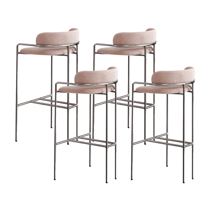 29.53" Glam Bar and Counter Stool Low Back Stool with 4 Metal Legs Silver Pink 4 Piece Set Clearhalo 'Bar Furniture' 'Bar Stools' 'bar_stools' 'furn' 'furn_bar_stools' 'Furniture' 'furniture_bar_stools' 'Kitchen & Dining Furniture' 4791217