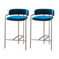 29.53" Glam Bar and Counter Stool Low Back Stool with 4 Metal Legs Silver Blue 2 Piece Set Clearhalo 'Bar Furniture' 'Bar Stools' 'bar_stools' 'furn' 'furn_bar_stools' 'Furniture' 'furniture_bar_stools' 'Kitchen & Dining Furniture' 4791219