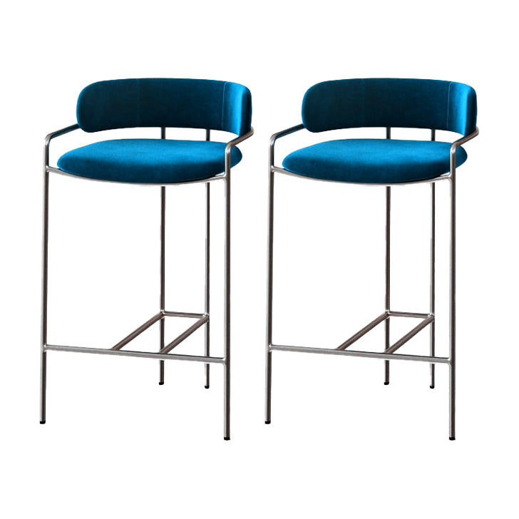 29.53" Glam Bar and Counter Stool Low Back Stool with 4 Metal Legs Silver Blue 2 Piece Set Clearhalo 'Bar Furniture' 'Bar Stools' 'bar_stools' 'furn' 'furn_bar_stools' 'Furniture' 'furniture_bar_stools' 'Kitchen & Dining Furniture' 4791219