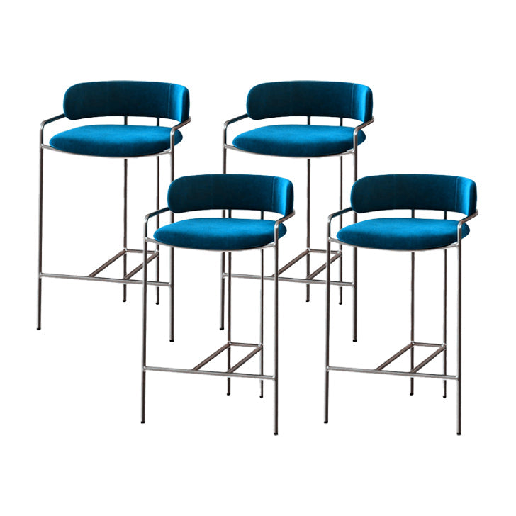 29.53" Glam Bar and Counter Stool Low Back Stool with 4 Metal Legs Silver Blue 4 Piece Set Clearhalo 'Bar Furniture' 'Bar Stools' 'bar_stools' 'furn' 'furn_bar_stools' 'Furniture' 'furniture_bar_stools' 'Kitchen & Dining Furniture' 4791220