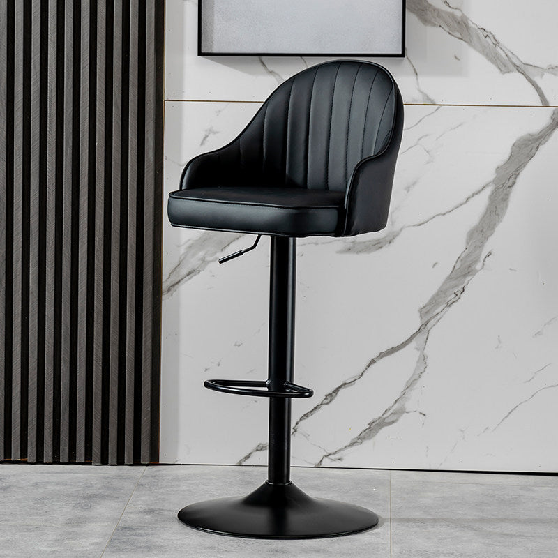 Industrial Bar and Counter Stool Adjustable Height Stool with Pedestal Base Black Black 1 Piece Clearhalo 'Bar Furniture' 'Bar Stools' 'bar_stools' 'Furniture' 'furniture_bar_stools' 'Kitchen & Dining Furniture' 4791233