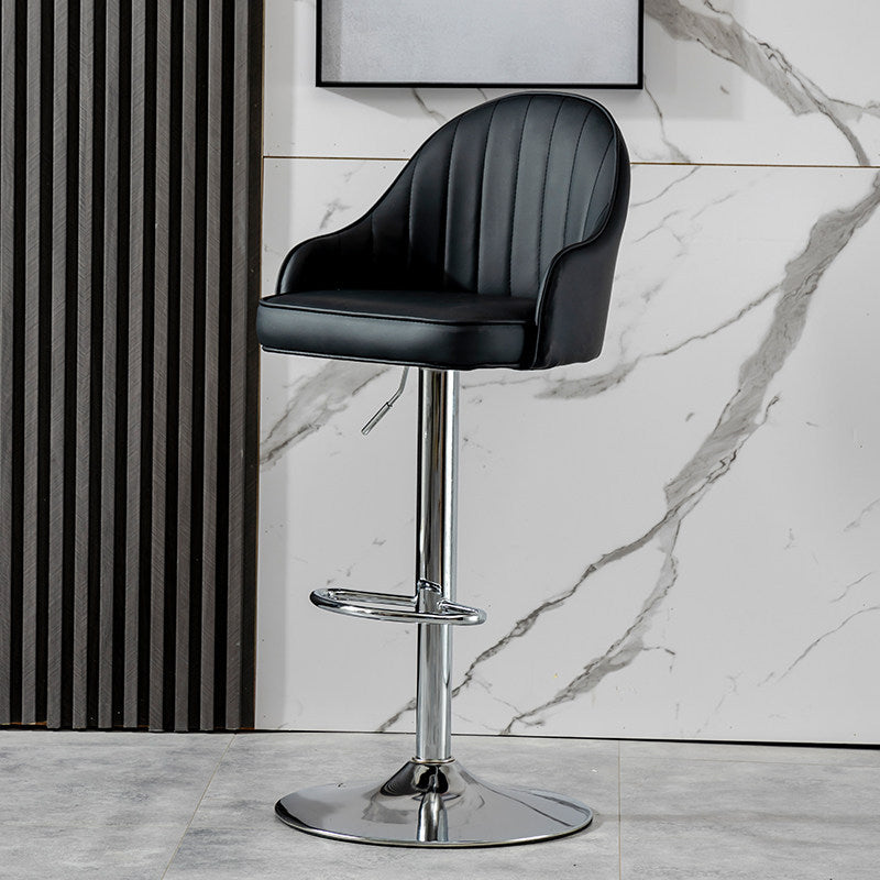 Industrial Bar and Counter Stool Adjustable Height Stool with Pedestal Base Black Silver 1 Piece Clearhalo 'Bar Furniture' 'Bar Stools' 'bar_stools' 'Furniture' 'furniture_bar_stools' 'Kitchen & Dining Furniture' 4791239
