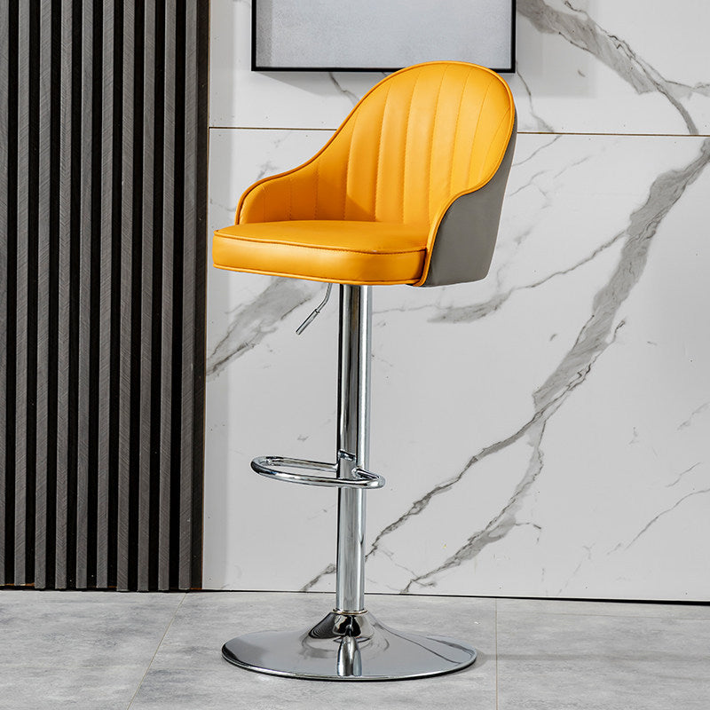 Industrial Bar and Counter Stool Adjustable Height Stool with Pedestal Base Gray Orange Silver 1 Piece Clearhalo 'Bar Furniture' 'Bar Stools' 'bar_stools' 'Furniture' 'furniture_bar_stools' 'Kitchen & Dining Furniture' 4791245