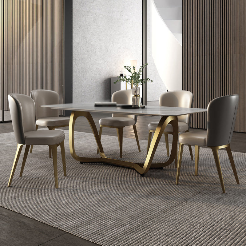 Luxury Sintered Stone Dining Set Rectangle 1/2/5/6/7 Pieces Dining Table with Chairs 6 Pieces: Table, 5 Chairs Clearhalo 'Dining Room Sets' 'Dining Tables & Seating' 'dining_room_set' 'furn' 'furn_dining_room_set' 'Furniture' 'furniture_dining_room_set' 'Kitchen & Dining Furniture' 4791307