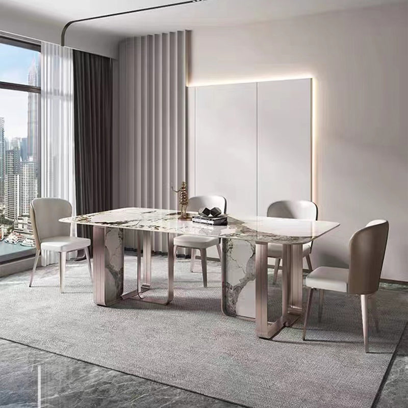 Luxury Rectangle Sintered Stone Dining Set 1/4/5/7 Pieces Dining Table with Chairs 5 Pieces: Table, 4 Chairs Clearhalo 'Dining Room Sets' 'Dining Tables & Seating' 'dining_room_set' 'furn' 'furn_dining_room_set' 'Furniture' 'furniture_dining_room_set' 'Kitchen & Dining Furniture' 4791395