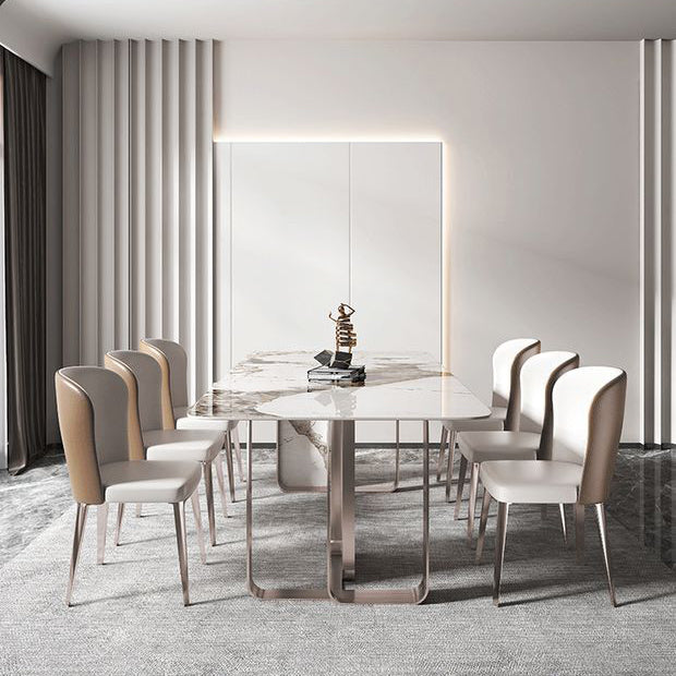 Luxury Rectangle Sintered Stone Dining Set 1/4/5/7 Pieces Dining Table with Chairs Clearhalo 'Dining Room Sets' 'Dining Tables & Seating' 'dining_room_set' 'furn' 'furn_dining_room_set' 'Furniture' 'furniture_dining_room_set' 'Kitchen & Dining Furniture' 4791400