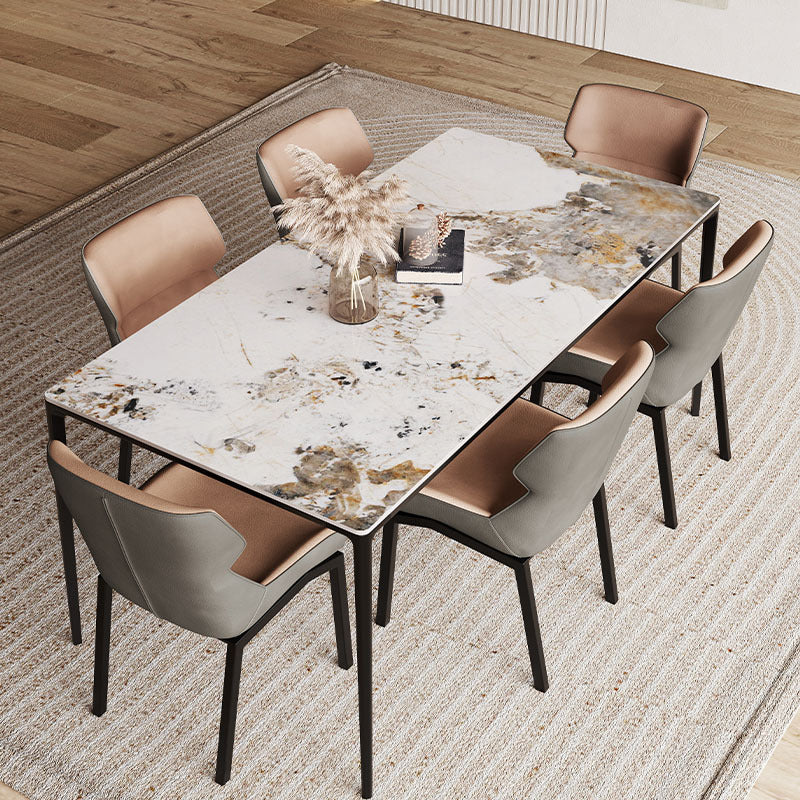 Designer Style Rectangle Sintered Stone Dining Set 1/2/5/7 Pieces Dining Table with Chairs 7 Pieces: Table, 6 Chairs Clearhalo 'Dining Room Sets' 'Dining Tables & Seating' 'dining_room_set' 'furn' 'furn_dining_room_set' 'Furniture' 'furniture_dining_room_set' 'Kitchen & Dining Furniture' 4791435