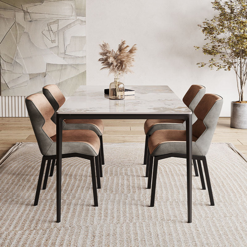Designer Style Rectangle Sintered Stone Dining Set 1/2/5/7 Pieces Dining Table with Chairs 5 Pieces: Table, 4 Chairs Clearhalo 'Dining Room Sets' 'Dining Tables & Seating' 'dining_room_set' 'furn' 'furn_dining_room_set' 'Furniture' 'furniture_dining_room_set' 'Kitchen & Dining Furniture' 4791436