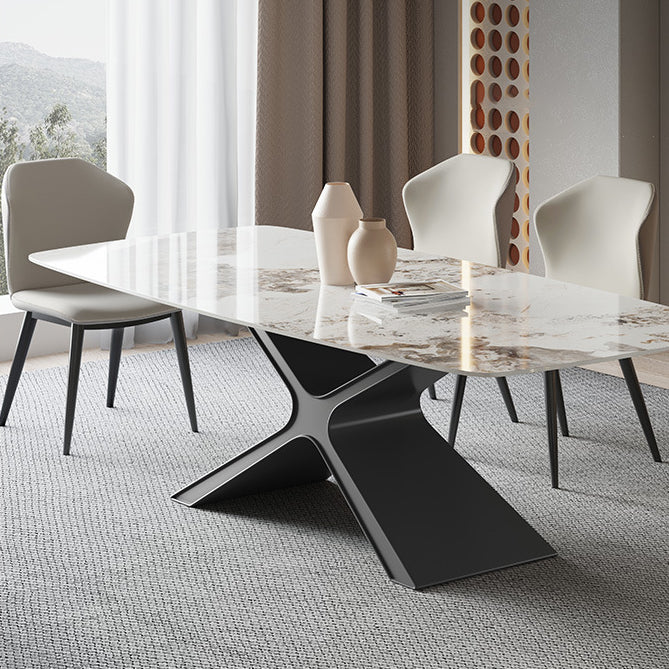 Modern Rectangle Sintered Stone Dining Set 1/2/4/5/6/7 Pieces Dining Table with Chairs 4 Pieces: Table, 3 Chairs Clearhalo 'Dining Room Sets' 'Dining Tables & Seating' 'dining_room_set' 'furn' 'furn_dining_room_set' 'Furniture' 'furniture_dining_room_set' 'Kitchen & Dining Furniture' 4791446