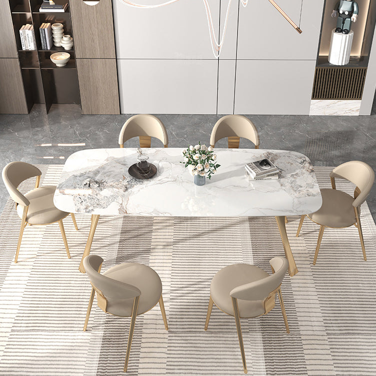 Nordic Glam Sintered Stone Dining Table Set 1/4/5/7 Pieces Dining Set for Home Clearhalo 'Dining Room Sets' 'Dining Tables & Seating' 'dining_room_set' 'furn' 'furn_dining_room_set' 'Furniture' 'furniture_dining_room_set' 'Kitchen & Dining Furniture' 4791493