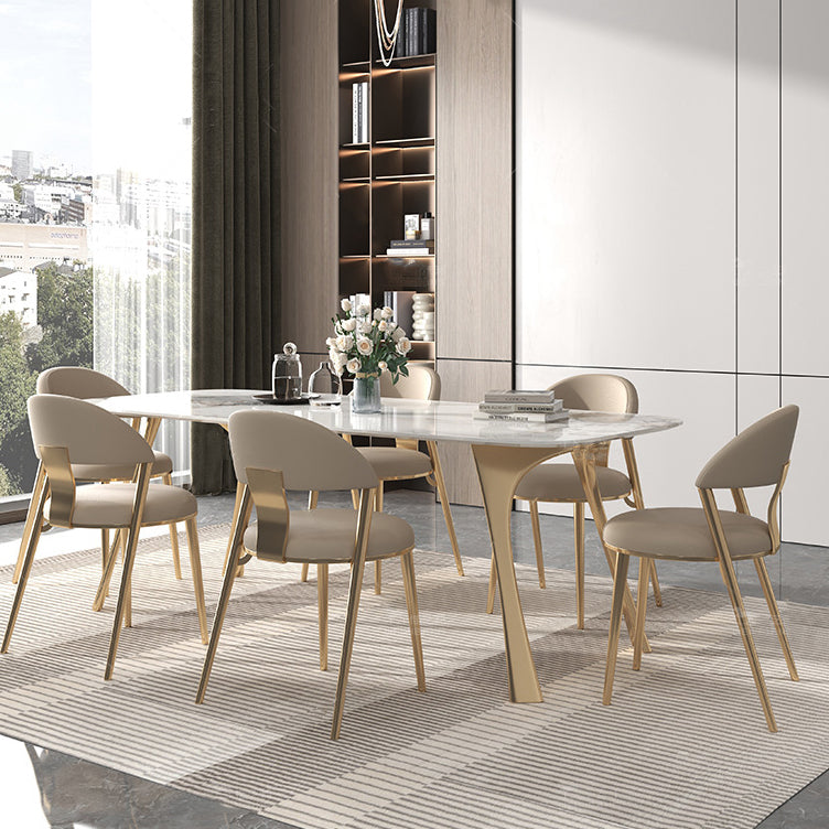 Nordic Glam Sintered Stone Dining Table Set 1/4/5/7 Pieces Dining Set for Home Clearhalo 'Dining Room Sets' 'Dining Tables & Seating' 'dining_room_set' 'furn' 'furn_dining_room_set' 'Furniture' 'furniture_dining_room_set' 'Kitchen & Dining Furniture' 4791495
