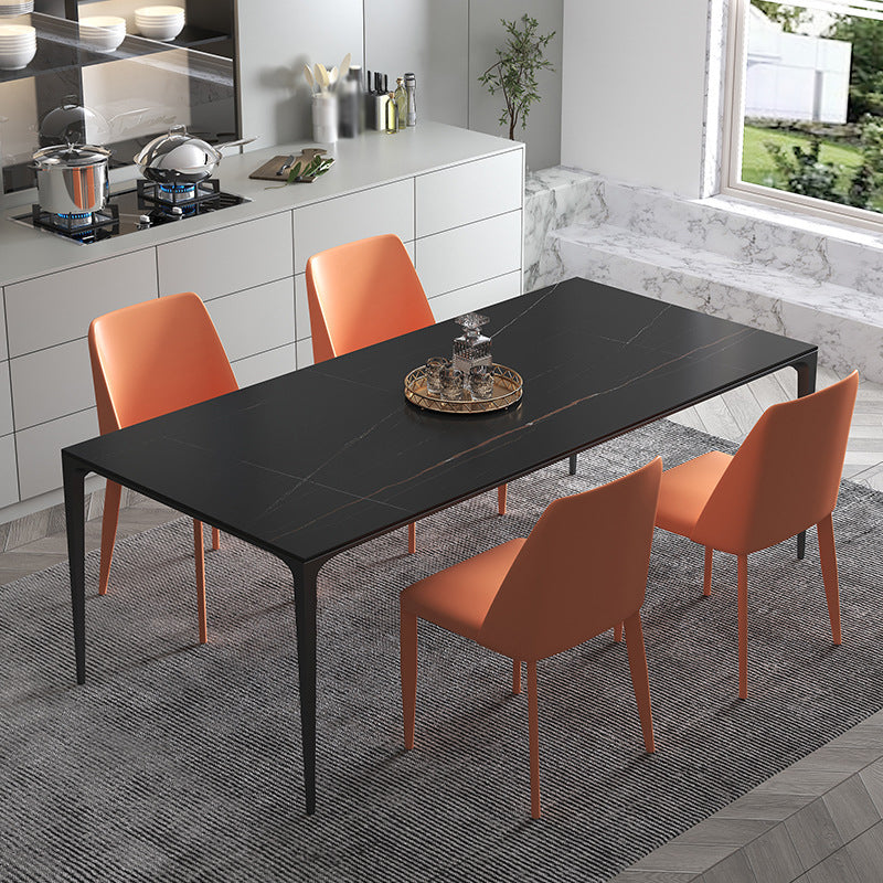 Modern Sintered Stone Dining Table Set 1/2/5/7 Pieces Dining Set for Home 5 Pieces: Black Table, 4 Orange Chairs Clearhalo 'Dining Room Sets' 'Dining Tables & Seating' 'dining_room_set' 'furn' 'furn_dining_room_set' 'Furniture' 'furniture_dining_room_set' 'Kitchen & Dining Furniture' 4791518