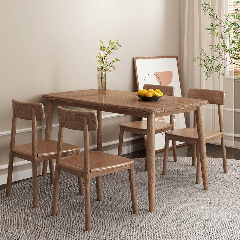 Modern Wood Dining Table Set 1/2/5/7 Pieces Dining Set for Home Use 5 Pieces: Table, 4 Brown Chairs Clearhalo 'Dining Room Sets' 'Dining Tables & Seating' 'dining_room_set' 'furn' 'furn_dining_room_set' 'Furniture' 'furniture_dining_room_set' 'Kitchen & Dining Furniture' 4791554
