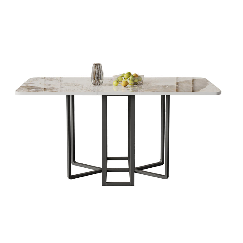 Modern Rectangle Dinette Set 1/2/5 Pieces Foldable Dining Table Set with Sintered Stone White 59.1"L x 31.5"W Clearhalo 'Dining Room Sets' 'Dining Tables & Seating' 'dining_room_set' 'furn' 'furn_dining_room_set' 'Furniture' 'furniture_dining_room_set' 'Kitchen & Dining Furniture' 4791656
