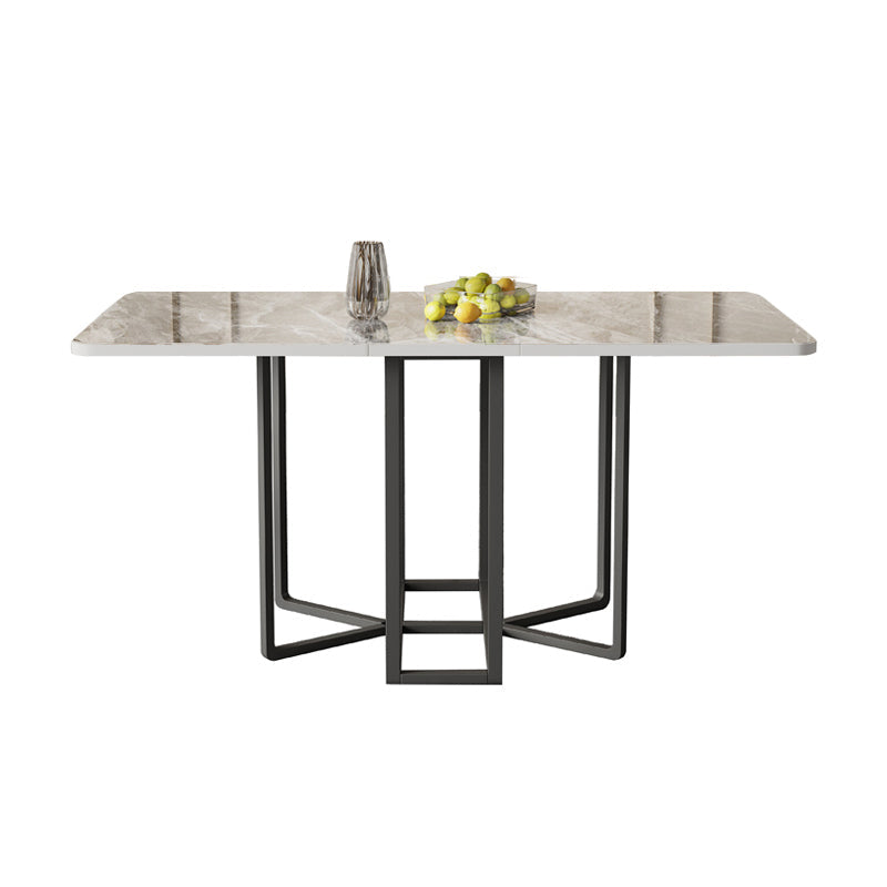 Modern Rectangle Dinette Set 1/2/5 Pieces Foldable Dining Table Set with Sintered Stone Grey 59"L x 31"W Clearhalo 'Dining Room Sets' 'Dining Tables & Seating' 'dining_room_set' 'furn' 'furn_dining_room_set' 'Furniture' 'furniture_dining_room_set' 'Kitchen & Dining Furniture' 4791657