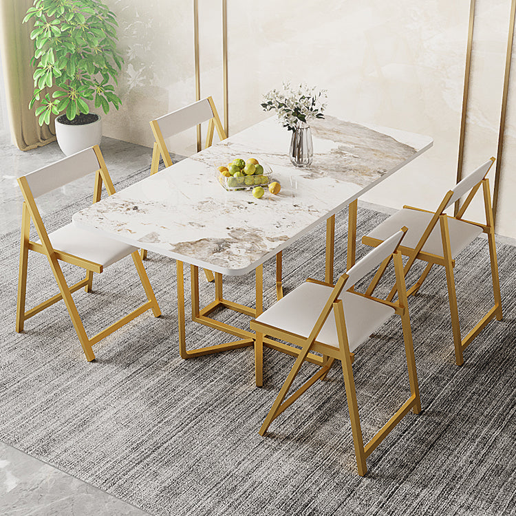 Modern Rectangle Dinette Set 1/2/5 Pieces Foldable Dining Table Set with Sintered Stone 5 Pieces: Table, 4 Chairs Clearhalo 'Dining Room Sets' 'Dining Tables & Seating' 'dining_room_set' 'furn' 'furn_dining_room_set' 'Furniture' 'furniture_dining_room_set' 'Kitchen & Dining Furniture' 4791658