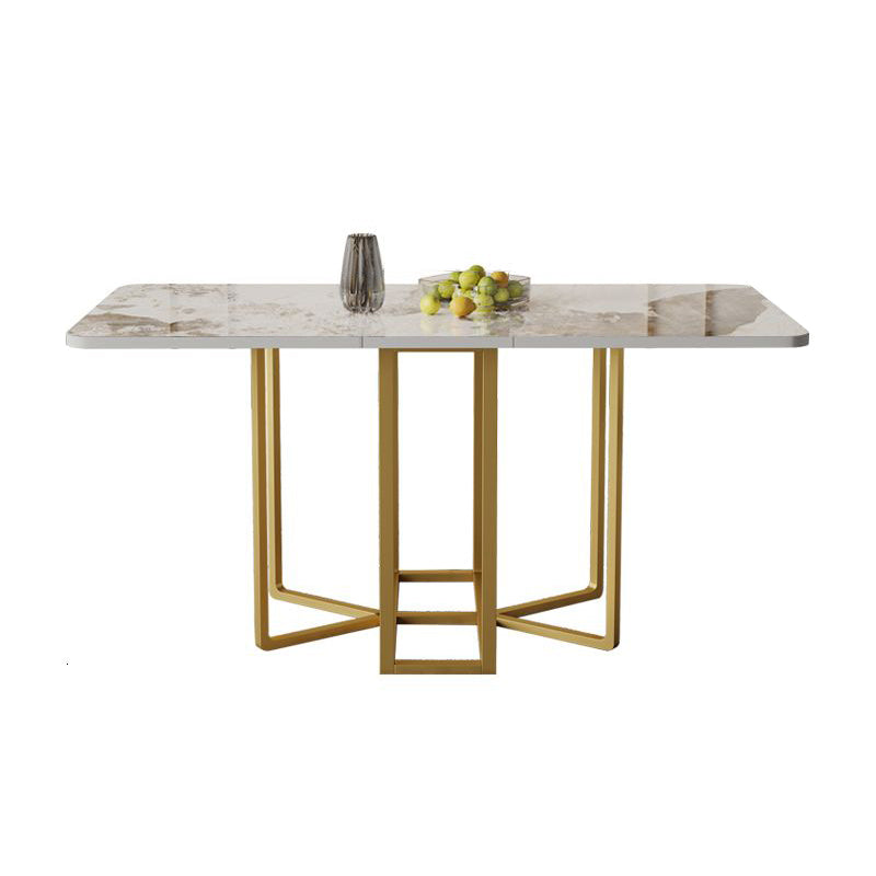 Modern Rectangle Dinette Set 1/2/5 Pieces Foldable Dining Table Set with Sintered Stone Gold 59"L x 31"W Clearhalo 'Dining Room Sets' 'Dining Tables & Seating' 'dining_room_set' 'furn' 'furn_dining_room_set' 'Furniture' 'furniture_dining_room_set' 'Kitchen & Dining Furniture' 4791663