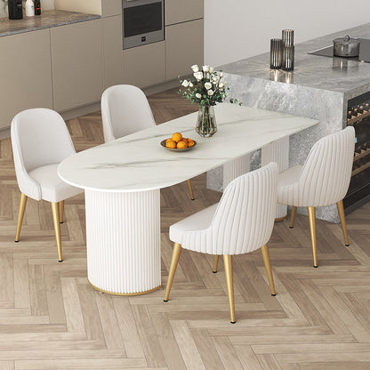 Sintered Stone Dining Table Traditional Luxury Dining Table for Kitchen White 55.1"L x 31.5"W x 29.5"H Without Chairs Clearhalo 'Dining Tables & Seating' 'Dining Tables' 'dining_table' 'furn' 'furn_dining_table' 'Furniture' 'furniture_dining_table' 'Kitchen & Dining Furniture' 'kitchen' 'kitchen_dining_table' 4791672