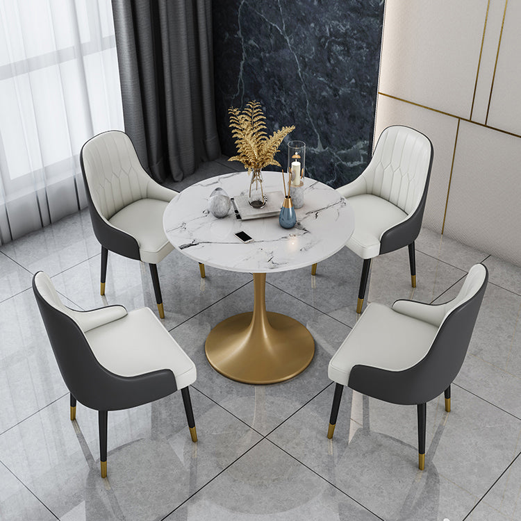 Round Sintered Stone Dining Table Traditional Luxury Dining Table with Tulip Base White 31.5"L x 31.5"W x 29.5"H Without Chairs Clearhalo 'Dining Tables & Seating' 'Dining Tables' 'dining_table' 'furn' 'furn_dining_table' 'Furniture' 'furniture_dining_table' 'Kitchen & Dining Furniture' 'kitchen' 'kitchen_dining_table' 4791686