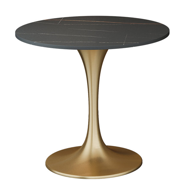 Round Sintered Stone Dining Table Traditional Luxury Dining Table with Tulip Base Black Gold Without Chairs Clearhalo 'Dining Tables & Seating' 'Dining Tables' 'dining_table' 'furn' 'furn_dining_table' 'Furniture' 'furniture_dining_table' 'Kitchen & Dining Furniture' 'kitchen' 'kitchen_dining_table' 4791692