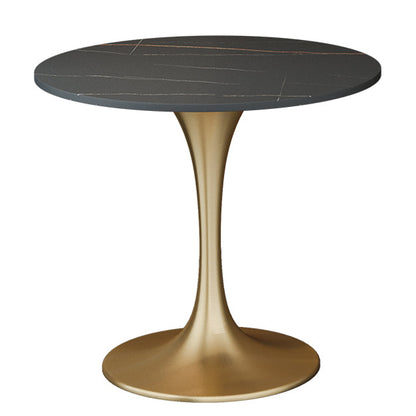 Round Sintered Stone Dining Table Traditional Luxury Dining Table with Tulip Base Black Gold Without Chairs Clearhalo 'Dining Tables & Seating' 'Dining Tables' 'dining_table' 'furn' 'furn_dining_table' 'Furniture' 'furniture_dining_table' 'Kitchen & Dining Furniture' 'kitchen' 'kitchen_dining_table' 4791692