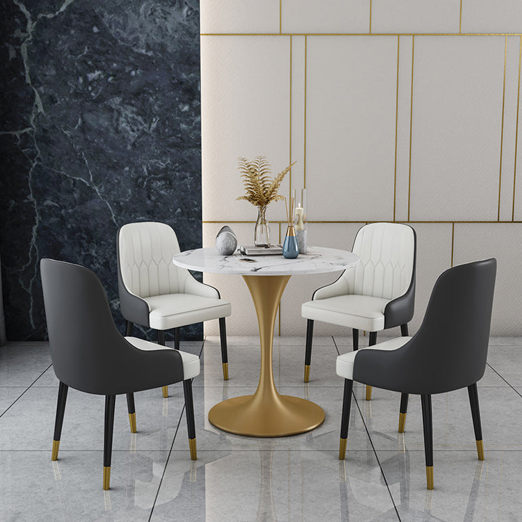 Round Sintered Stone Dining Table Traditional Luxury Dining Table with Tulip Base Clearhalo 'Dining Tables & Seating' 'Dining Tables' 'dining_table' 'furn' 'furn_dining_table' 'Furniture' 'furniture_dining_table' 'Kitchen & Dining Furniture' 'kitchen' 'kitchen_dining_table' 4791693