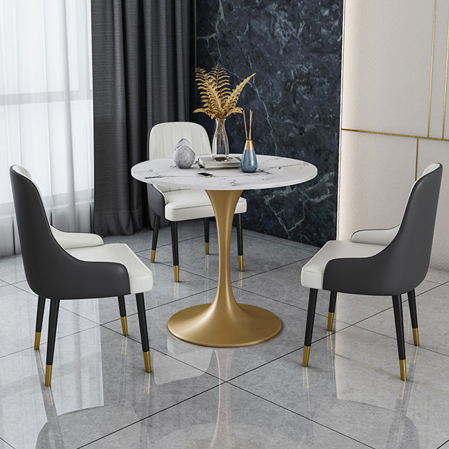 Round Sintered Stone Dining Table Traditional Luxury Dining Table with Tulip Base Clearhalo 'Dining Tables & Seating' 'Dining Tables' 'dining_table' 'furn' 'furn_dining_table' 'Furniture' 'furniture_dining_table' 'Kitchen & Dining Furniture' 'kitchen' 'kitchen_dining_table' 4791694