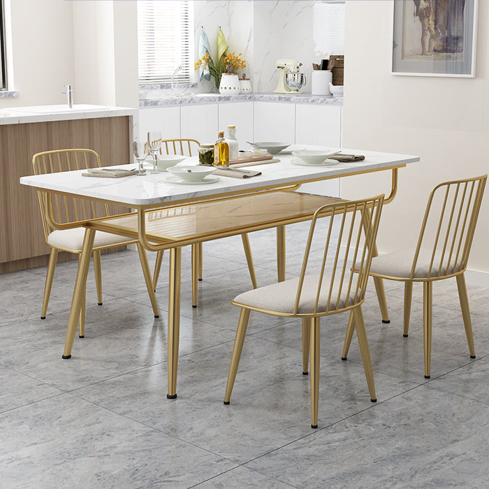 Traditional Luxury Dining Table Rectangle 4 Legs Dining Table with Gold Frame White 55.1"L x 31.5"W x 29.5"H Without Chairs Clearhalo 'Dining Tables & Seating' 'Dining Tables' 'dining_table' 'furn' 'furn_dining_table' 'Furniture' 'furniture_dining_table' 'Kitchen & Dining Furniture' 'kitchen' 'kitchen_dining_table' 4791701