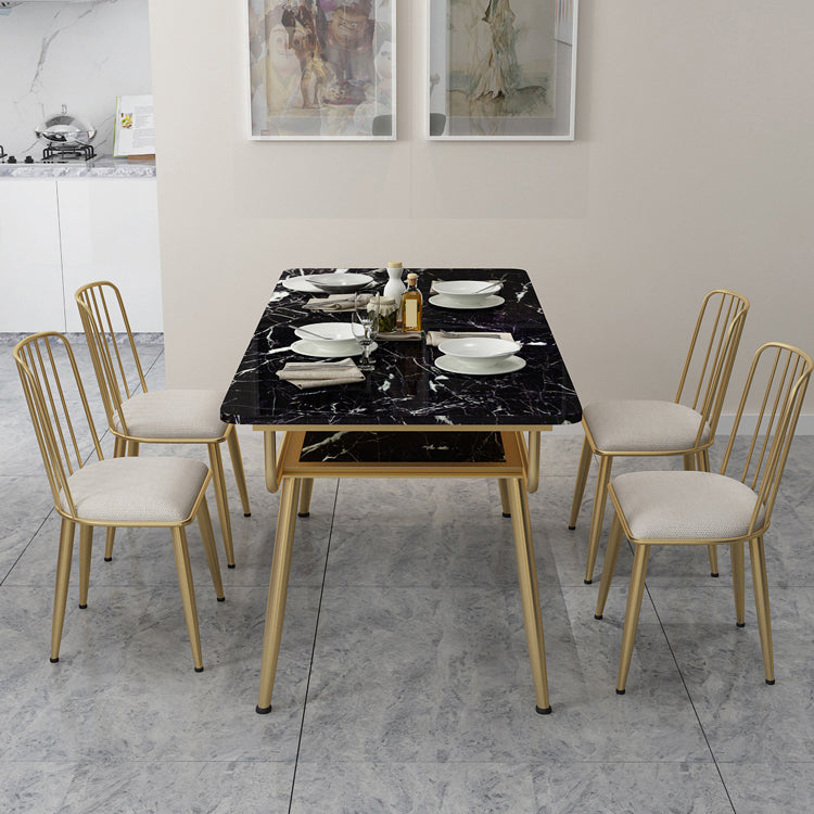 Traditional Luxury Dining Table Rectangle 4 Legs Dining Table with Gold Frame Black 51.2"L x 27.6"W x 29.5"H Without Chairs Clearhalo 'Dining Tables & Seating' 'Dining Tables' 'dining_table' 'furn' 'furn_dining_table' 'Furniture' 'furniture_dining_table' 'Kitchen & Dining Furniture' 'kitchen' 'kitchen_dining_table' 4791702