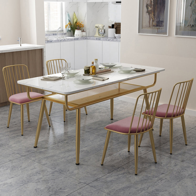 Traditional Luxury Dining Table Rectangle 4 Legs Dining Table with Gold Frame White 63"L x 31.5"W x 29.5"H Without Chairs Clearhalo 'Dining Tables & Seating' 'Dining Tables' 'dining_table' 'furn' 'furn_dining_table' 'Furniture' 'furniture_dining_table' 'Kitchen & Dining Furniture' 'kitchen' 'kitchen_dining_table' 4791703
