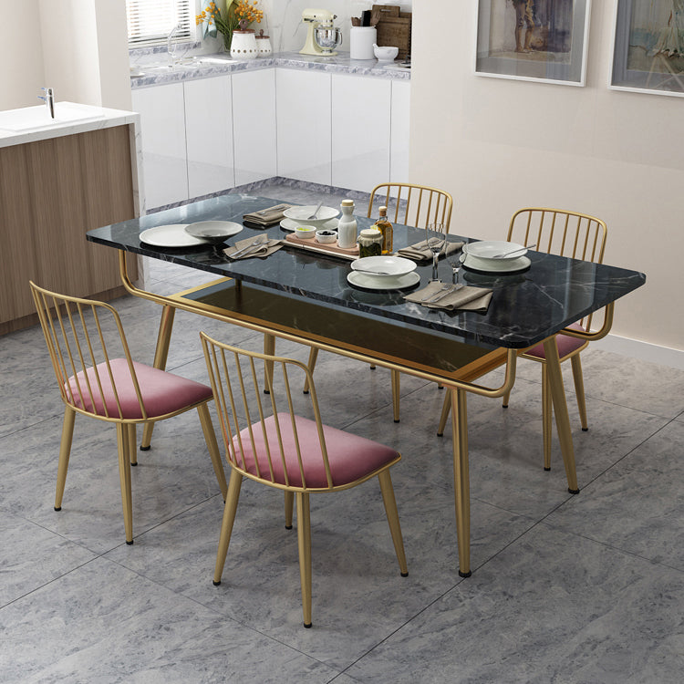 Traditional Luxury Dining Table Rectangle 4 Legs Dining Table with Gold Frame Black Without Chairs Clearhalo 'Dining Tables & Seating' 'Dining Tables' 'dining_table' 'furn' 'furn_dining_table' 'Furniture' 'furniture_dining_table' 'Kitchen & Dining Furniture' 'kitchen' 'kitchen_dining_table' 4791704