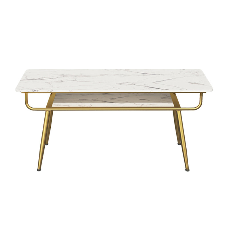 Traditional Luxury Dining Table Rectangle 4 Legs Dining Table with Gold Frame White Without Chairs Clearhalo 'Dining Tables & Seating' 'Dining Tables' 'dining_table' 'furn' 'furn_dining_table' 'Furniture' 'furniture_dining_table' 'Kitchen & Dining Furniture' 'kitchen' 'kitchen_dining_table' 4791705