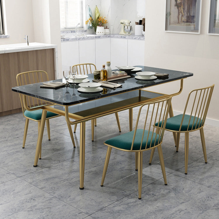 Traditional Luxury Dining Table Rectangle 4 Legs Dining Table with Gold Frame Clearhalo 'Dining Tables & Seating' 'Dining Tables' 'dining_table' 'furn' 'furn_dining_table' 'Furniture' 'furniture_dining_table' 'Kitchen & Dining Furniture' 'kitchen' 'kitchen_dining_table' 4791709