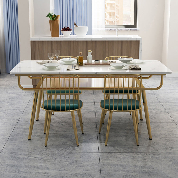 Traditional Luxury Dining Table Rectangle 4 Legs Dining Table with Gold Frame Clearhalo 'Dining Tables & Seating' 'Dining Tables' 'dining_table' 'furn' 'furn_dining_table' 'Furniture' 'furniture_dining_table' 'Kitchen & Dining Furniture' 'kitchen' 'kitchen_dining_table' 4791711