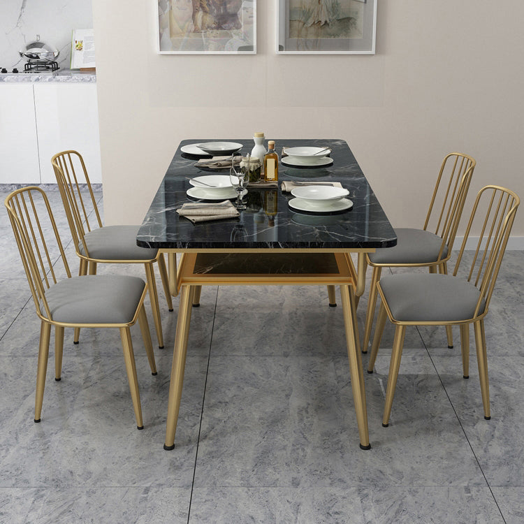 Traditional Luxury Dining Table Rectangle 4 Legs Dining Table with Gold Frame Clearhalo 'Dining Tables & Seating' 'Dining Tables' 'dining_table' 'furn' 'furn_dining_table' 'Furniture' 'furniture_dining_table' 'Kitchen & Dining Furniture' 'kitchen' 'kitchen_dining_table' 4791713