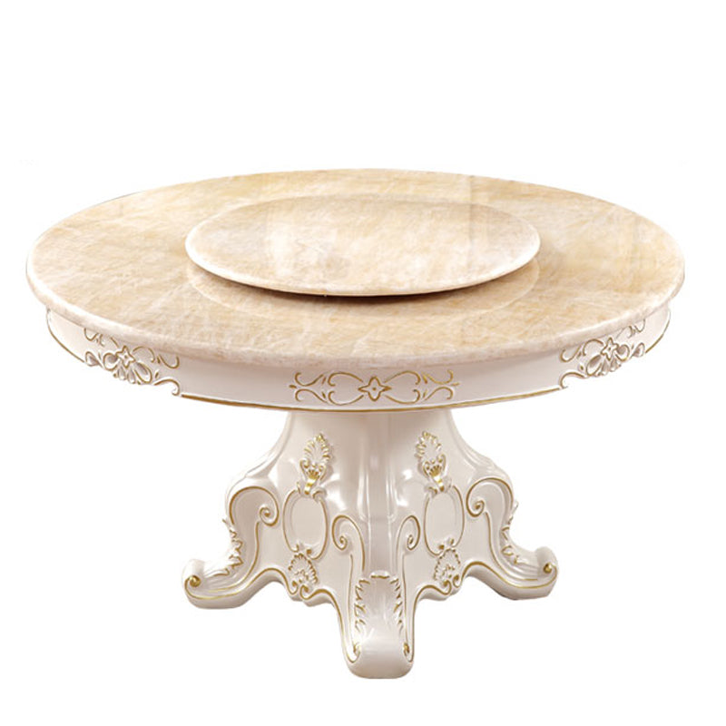 Solid Wood Victorian Round Dining Table Faux Marble Top Table with Wooden Pedestal Yellow 59.1"L x 59.1"W x 29.9"H Without Chairs Clearhalo 'Dining Tables & Seating' 'Dining Tables' 'dining_table' 'furn' 'furn_dining_table' 'Furniture' 'furniture_dining_table' 'Kitchen & Dining Furniture' 'kitchen' 'kitchen_dining_table' 4791722