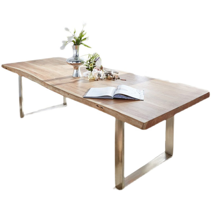 Rectangle Wood Color Dining Table Solid Wood Table Luxury with Sled Base Without Chairs Clearhalo 'Dining Tables & Seating' 'Dining Tables' 'dining_table' 'furn' 'furn_dining_table' 'Furniture' 'furniture_dining_table' 'Kitchen & Dining Furniture' 'kitchen' 'kitchen_dining_table' 4791736