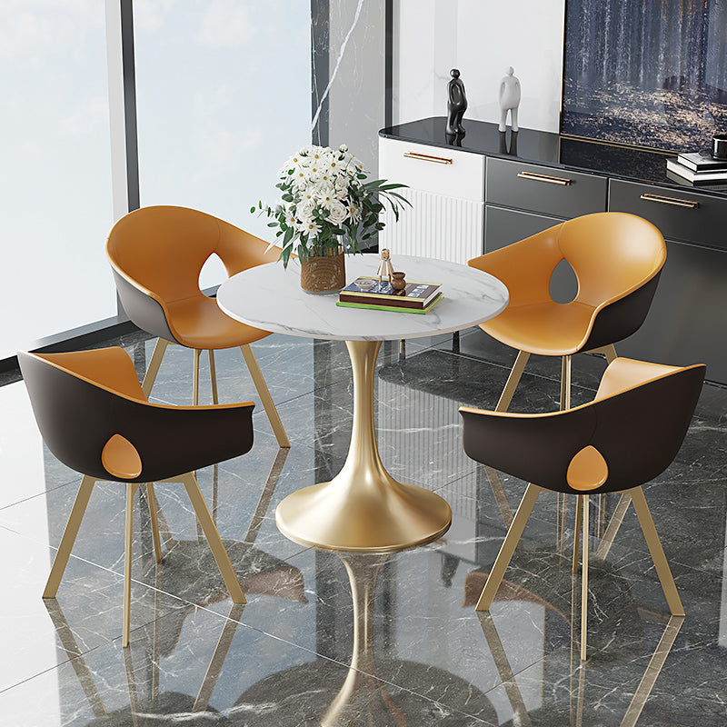 Round Sintered Stone Dining Table Traditional Luxury Tulip Table Gold 23.6"L x 23.6"W x 29.5"H Without Chairs Clearhalo 'Dining Tables & Seating' 'Dining Tables' 'dining_table' 'furn' 'furn_dining_table' 'Furniture' 'furniture_dining_table' 'Kitchen & Dining Furniture' 'kitchen' 'kitchen_dining_table' 4791753