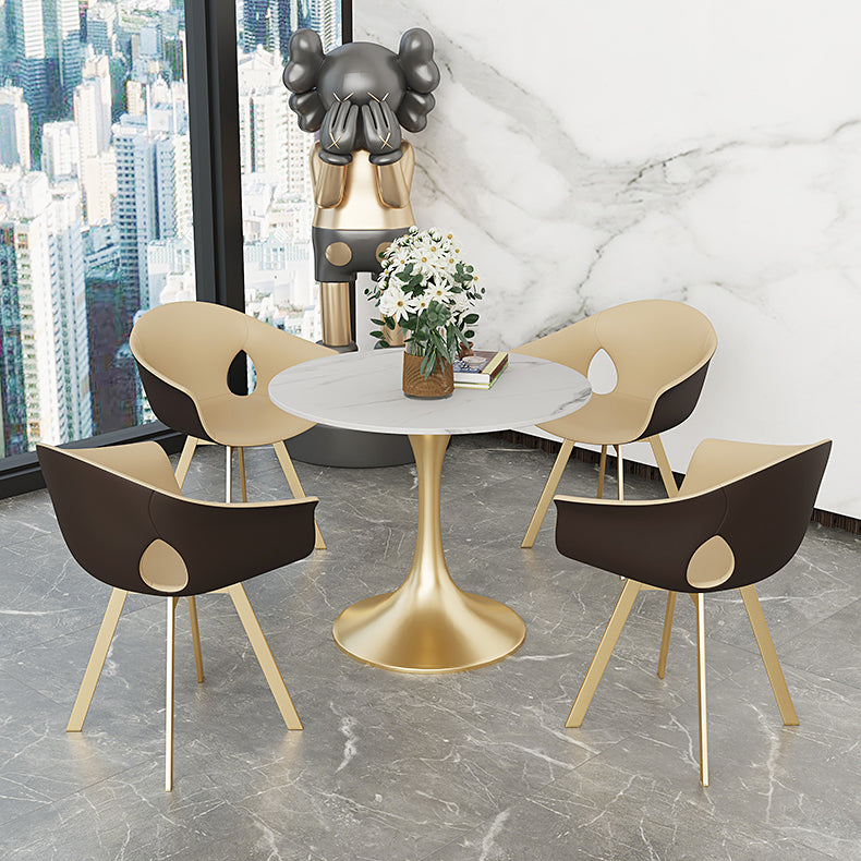 Round Sintered Stone Dining Table Traditional Luxury Tulip Table Gold 27.6"L x 27.6"W x 29.5"H Without Chairs Clearhalo 'Dining Tables & Seating' 'Dining Tables' 'dining_table' 'furn' 'furn_dining_table' 'Furniture' 'furniture_dining_table' 'Kitchen & Dining Furniture' 'kitchen' 'kitchen_dining_table' 4791755