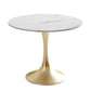 Round Sintered Stone Dining Table Traditional Luxury Tulip Table Gold 31.5"L x 31.5"W x 29.5"H Without Chairs Clearhalo 'Dining Tables & Seating' 'Dining Tables' 'dining_table' 'furn' 'furn_dining_table' 'Furniture' 'furniture_dining_table' 'Kitchen & Dining Furniture' 'kitchen' 'kitchen_dining_table' 4791756