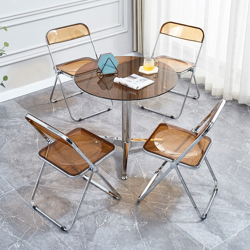 Glass Top Dining Table Modern Dining Table with Pedestal Base 31.5"L x 31.5"W x 27.6"H Brown Clearhalo 'Dining Tables & Seating' 'Dining Tables' 'dining_table' 'Furniture' 'furniture_dining_table' 'Kitchen & Dining Furniture' 'kitchen' 'kitchen_dining_table' 4791786