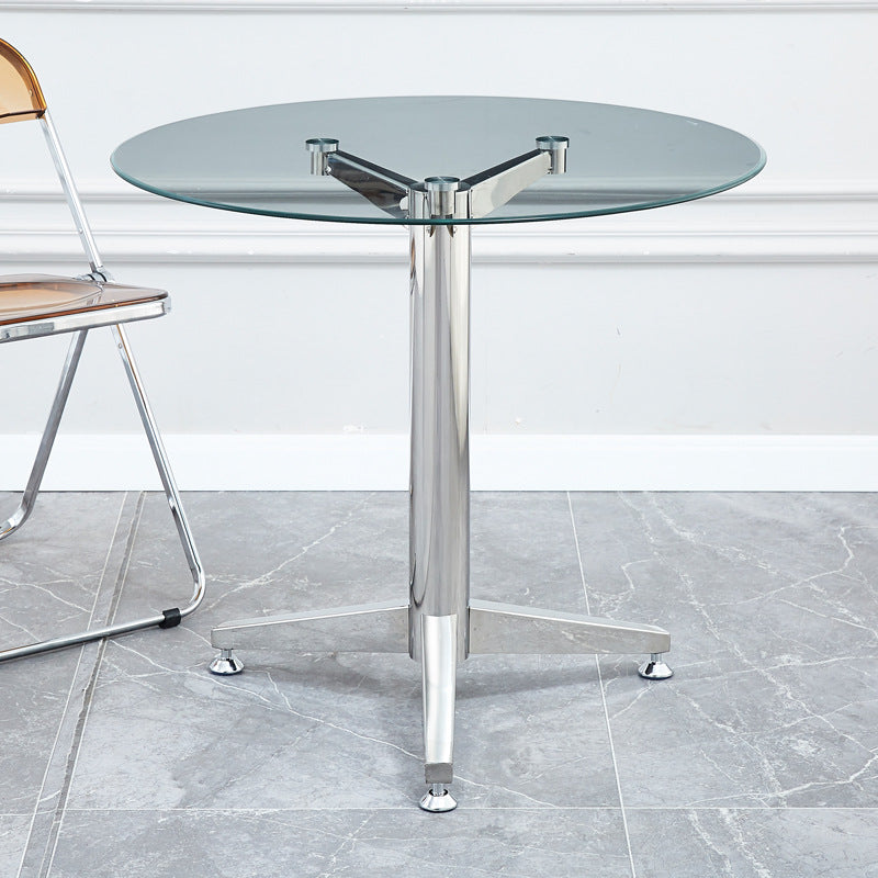Glass Top Dining Table Modern Dining Table with Pedestal Base Clear Clearhalo 'Dining Tables & Seating' 'Dining Tables' 'dining_table' 'Furniture' 'furniture_dining_table' 'Kitchen & Dining Furniture' 'kitchen' 'kitchen_dining_table' 4791788