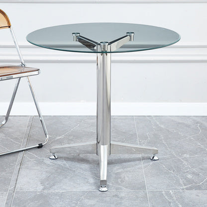 Glass Top Dining Table Modern Dining Table with Pedestal Base Clear Clearhalo 'Dining Tables & Seating' 'Dining Tables' 'dining_table' 'Furniture' 'furniture_dining_table' 'Kitchen & Dining Furniture' 'kitchen' 'kitchen_dining_table' 4791788