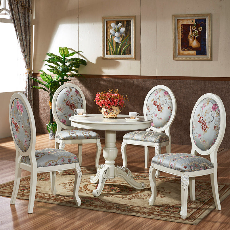 Solid Wood Victorian Round Dining Table Rubberwood Table with Pedestal Base White-Silver 31.5"L x 31.5"W x 29.5"H Without Chairs Clearhalo 'Dining Tables & Seating' 'Dining Tables' 'dining_table' 'furn' 'furn_dining_table' 'Furniture' 'furniture_dining_table' 'Kitchen & Dining Furniture' 'kitchen' 'kitchen_dining_table' 4791797