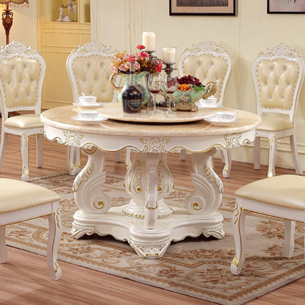 Oak Wood Victorian Round Dining Table Faux Marble Table with Pedestal Base Yellow White 47.2"L x 47.2"W x 29.9"H Without Chairs Clearhalo 'Dining Tables & Seating' 'Dining Tables' 'dining_table' 'furn' 'furn_dining_table' 'Furniture' 'furniture_dining_table' 'Kitchen & Dining Furniture' 'kitchen' 'kitchen_dining_table' 4791815