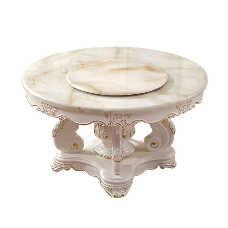 Oak Wood Victorian Round Dining Table Faux Marble Table with Pedestal Base White 47.2"L x 47.2"W x 29.9"H Without Chairs Clearhalo 'Dining Tables & Seating' 'Dining Tables' 'dining_table' 'furn' 'furn_dining_table' 'Furniture' 'furniture_dining_table' 'Kitchen & Dining Furniture' 'kitchen' 'kitchen_dining_table' 4791817