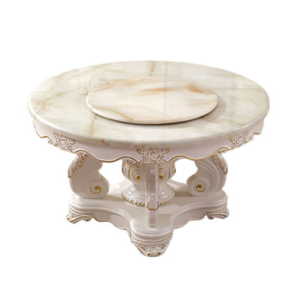 Oak Wood Victorian Round Dining Table Faux Marble Table with Pedestal Base White 47.2"L x 47.2"W x 29.9"H Without Chairs Clearhalo 'Dining Tables & Seating' 'Dining Tables' 'dining_table' 'furn' 'furn_dining_table' 'Furniture' 'furniture_dining_table' 'Kitchen & Dining Furniture' 'kitchen' 'kitchen_dining_table' 4791817