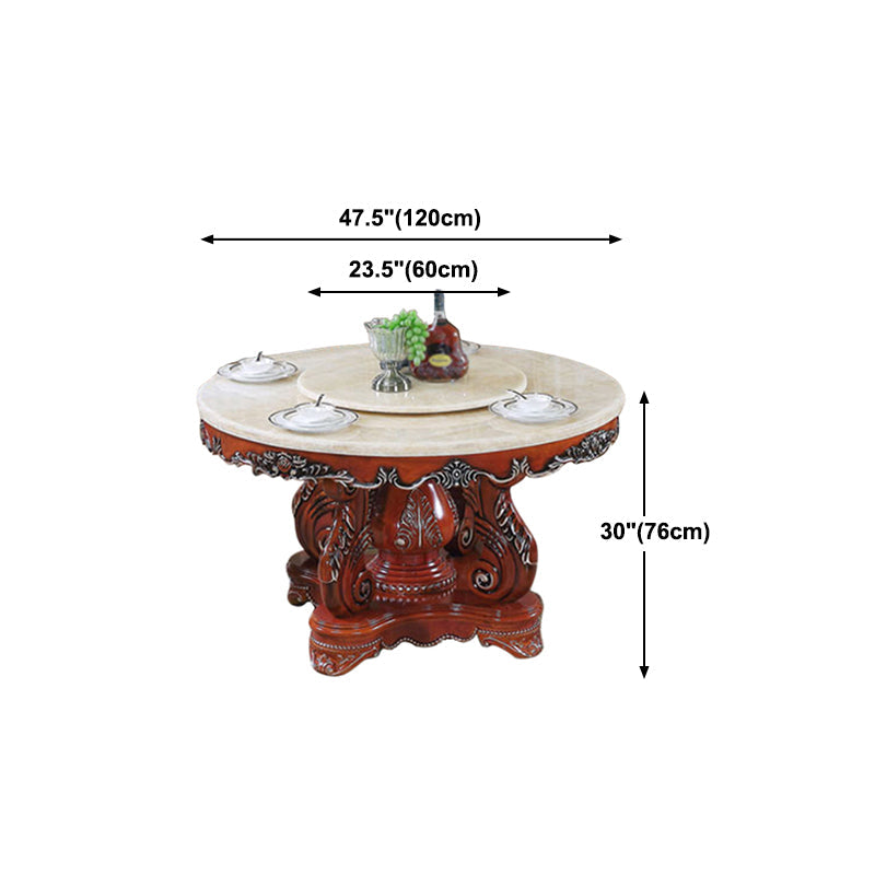 Oak Wood Victorian Round Dining Table Faux Marble Table with Pedestal Base Clearhalo 'Dining Tables & Seating' 'Dining Tables' 'dining_table' 'furn' 'furn_dining_table' 'Furniture' 'furniture_dining_table' 'Kitchen & Dining Furniture' 'kitchen' 'kitchen_dining_table' 4791825